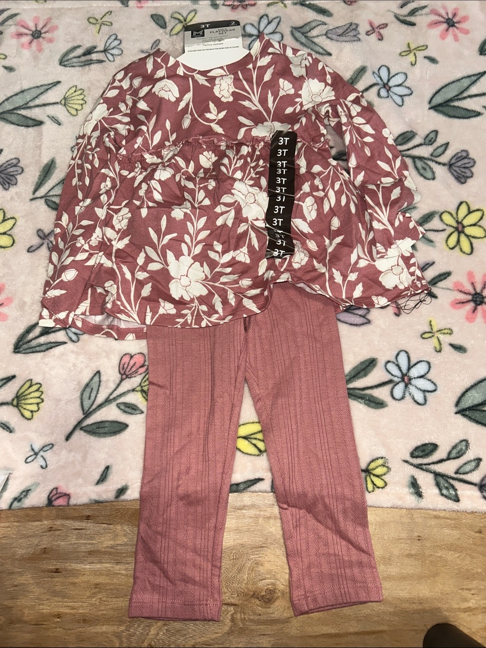 Dusty Rose Floral Tunic Top with Ribbed Leggings - Girls